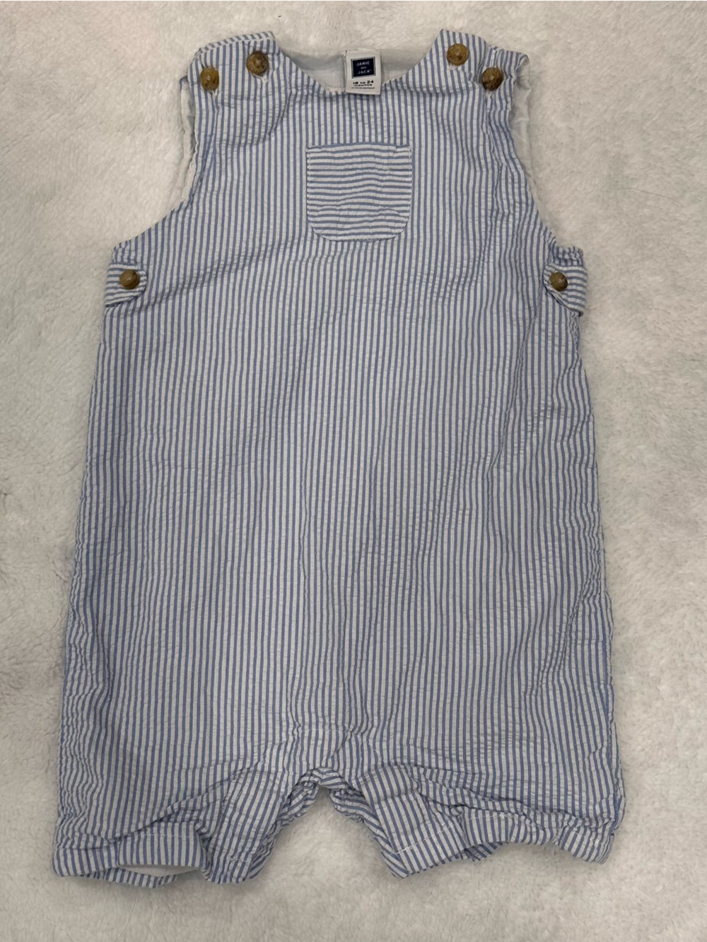 Seersucker Striped Blue & White Baby Romper